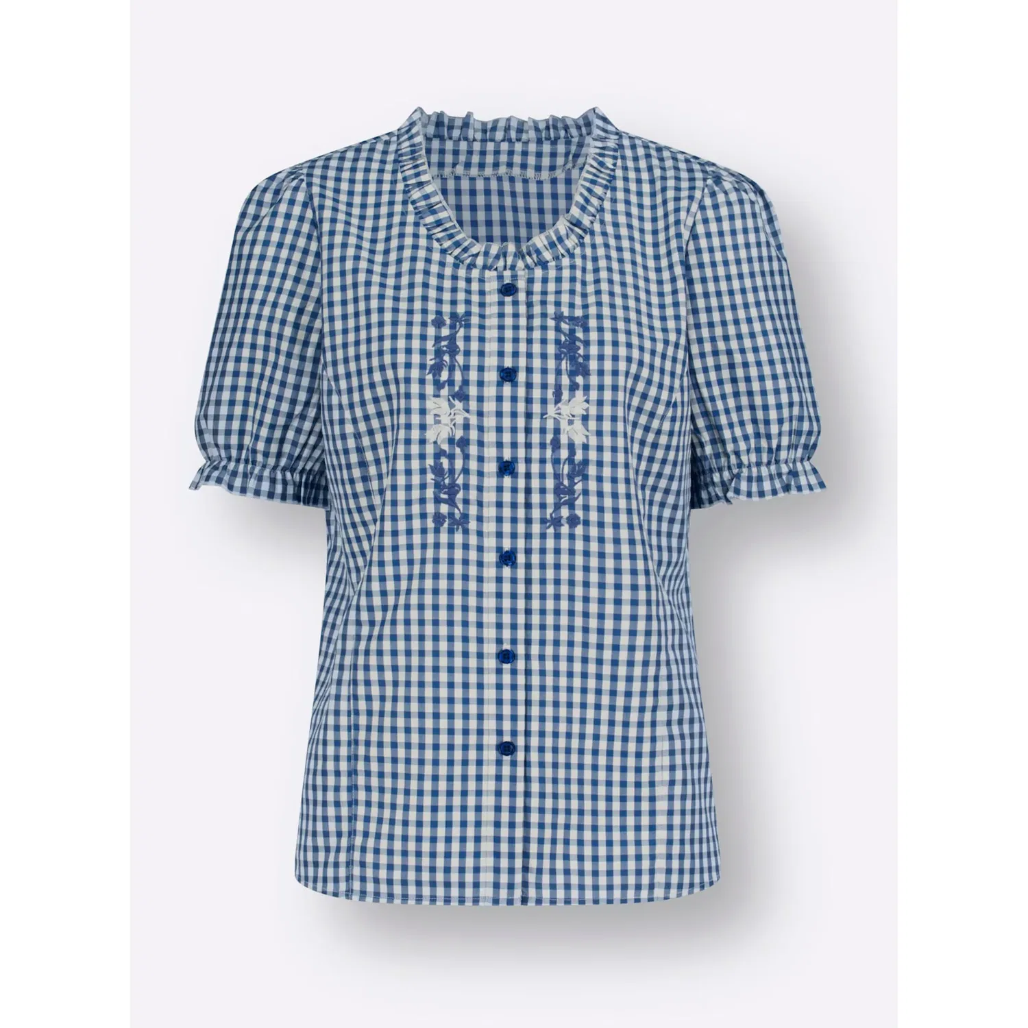 Женская блуза в клетку с вышивкой Classic Basics, Jeansblau-White-Kariert — фото 4