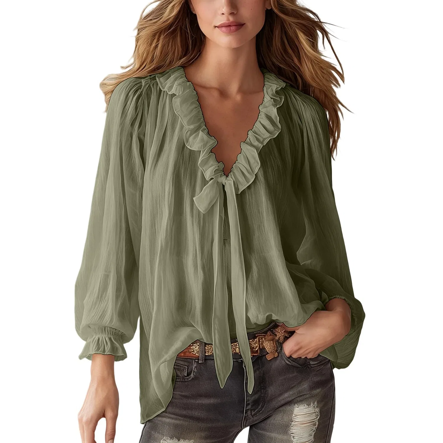 Женская блуза с колокольным рукавом Victorian Blouse, Z21 Green