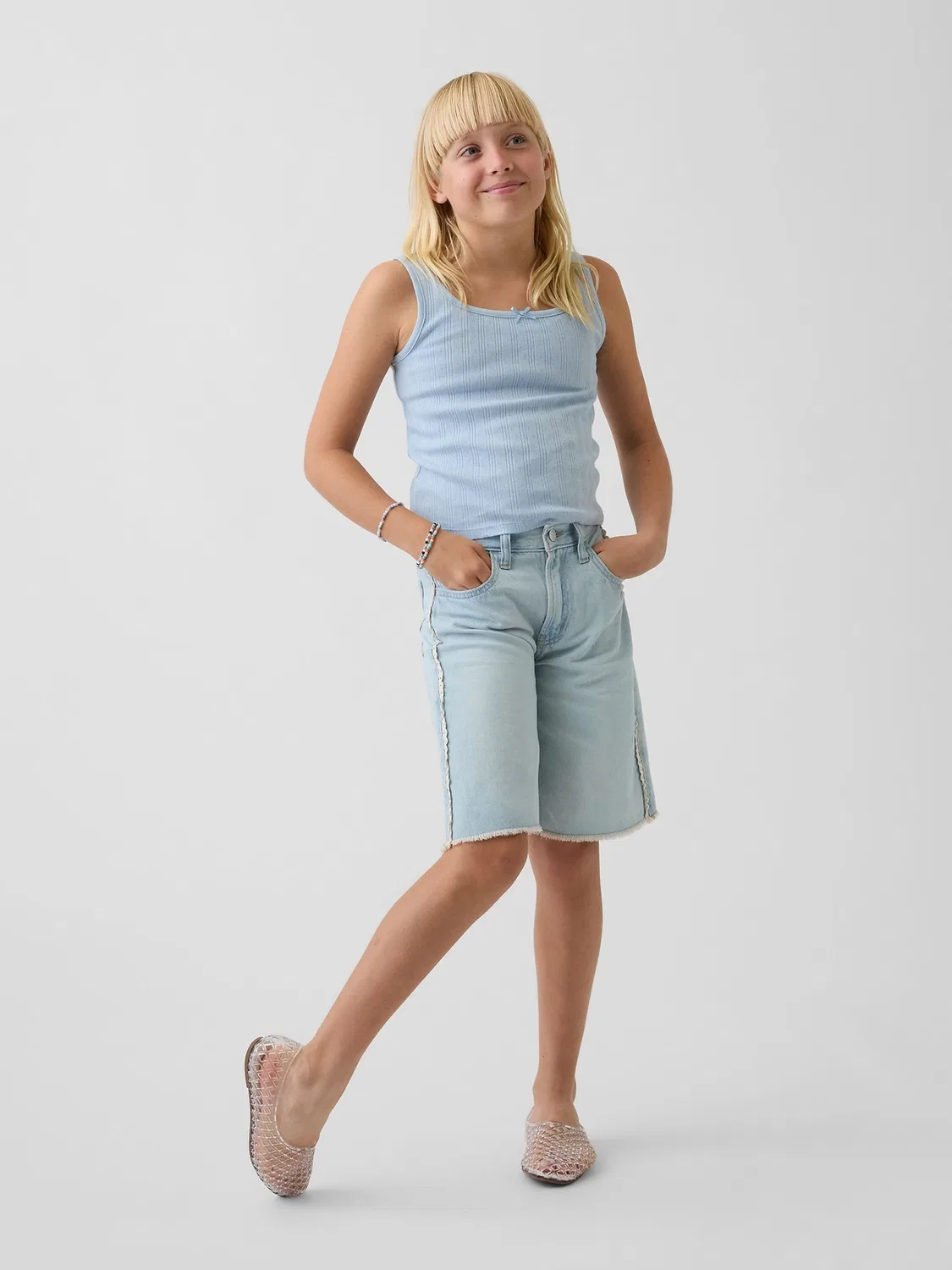 Шорты джинсовые UltraSoft Easy Longline Gap, Light Wash Blue — фото 3