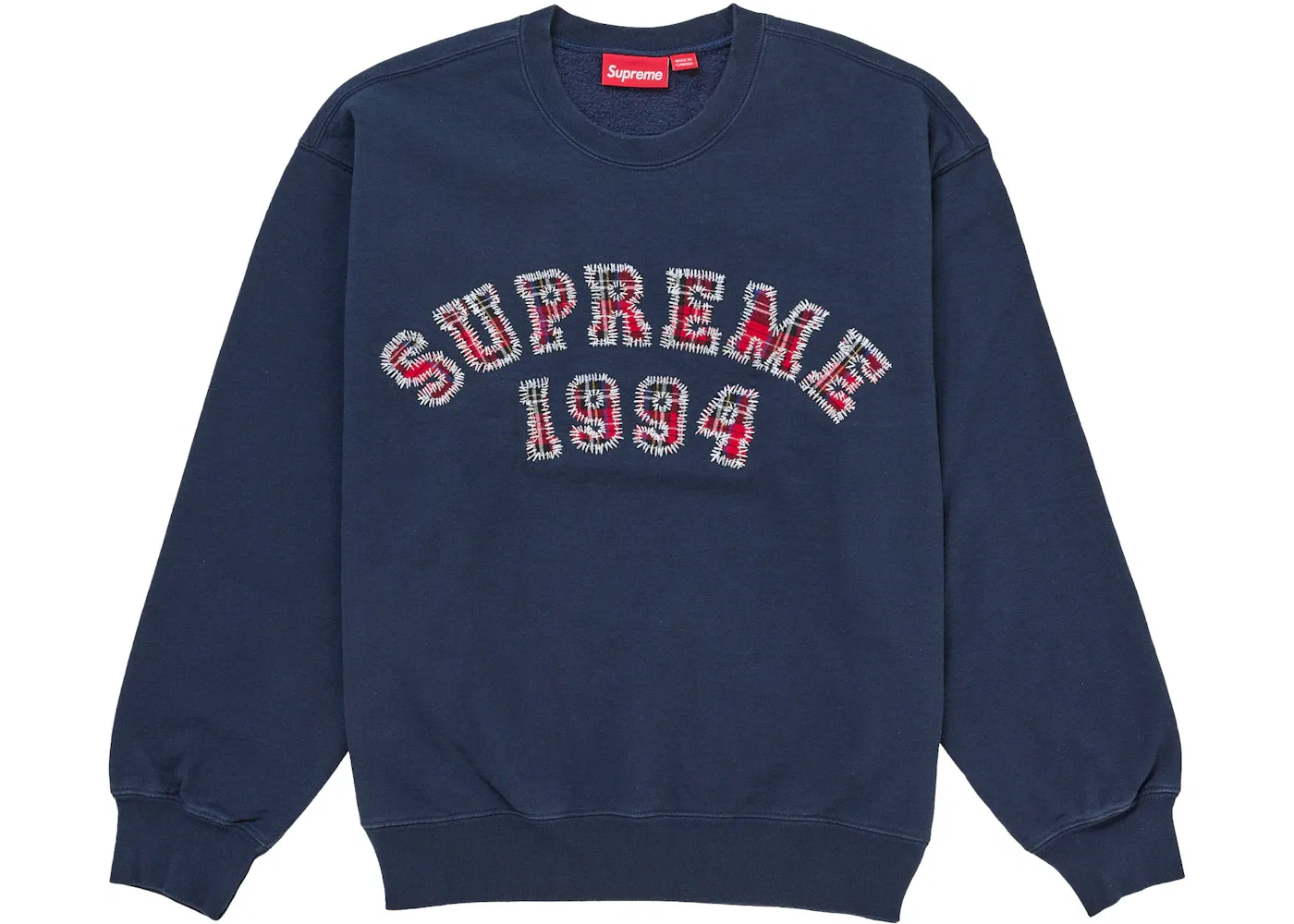 Мужской свитшот с принтом Supreme Plaid Arc Crewneck Navy