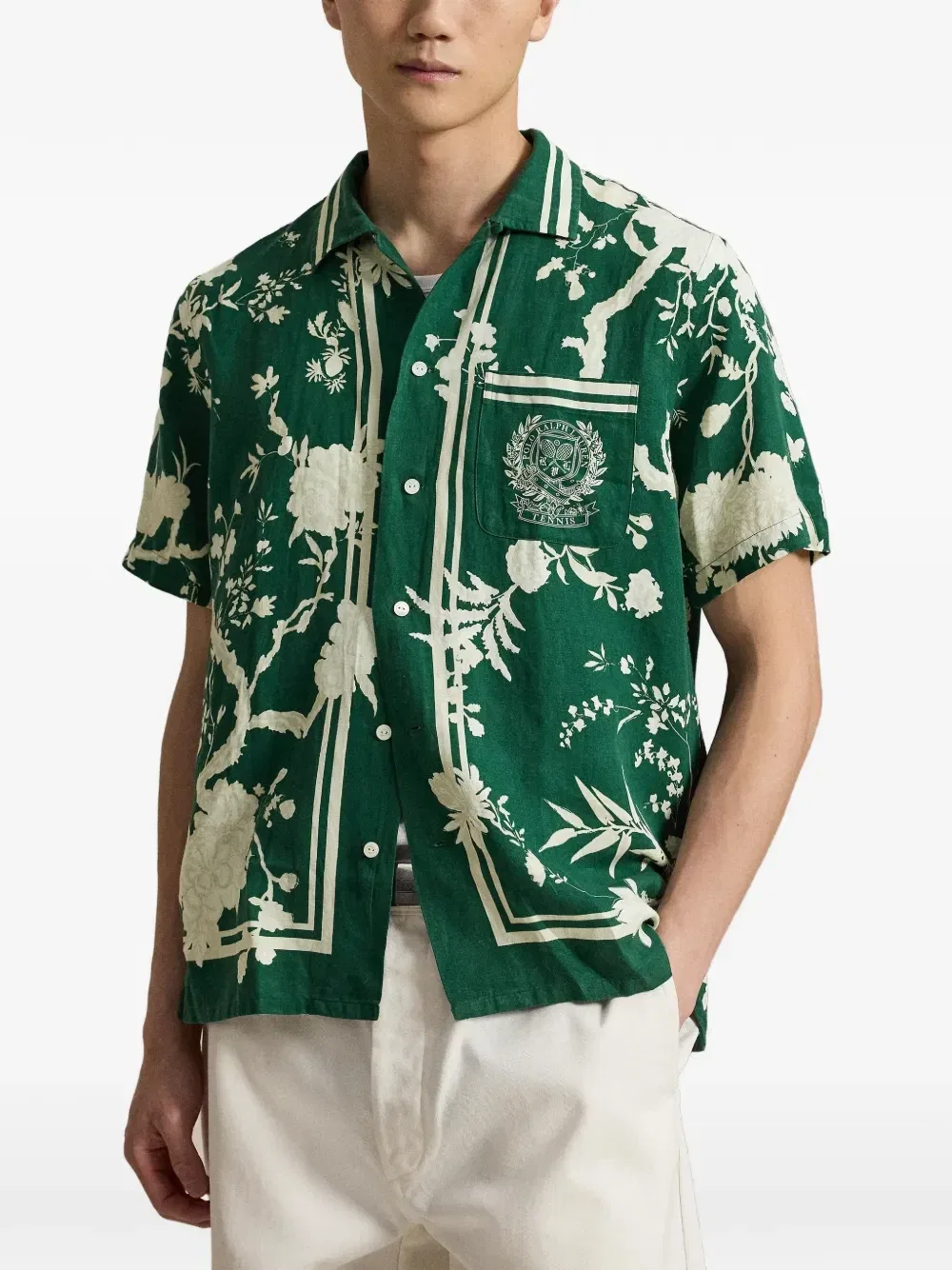 Рубашка в полоску с цветочным принтом Wimbledon Polo Ralph Lauren, зеленый — фото 3
