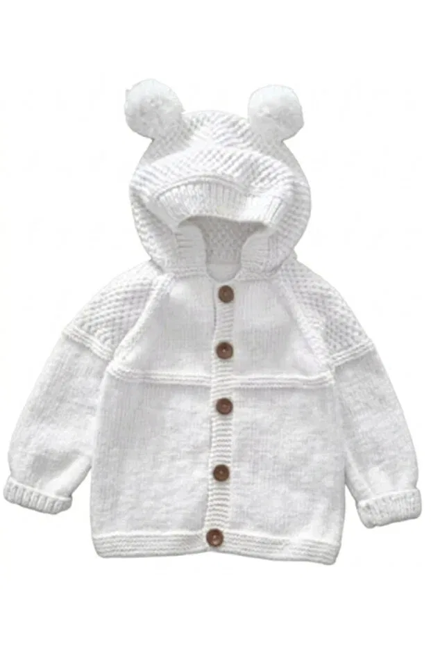 Детский кардиган с капюшоном Hand-Knitted unisex hooded baby cardigan Minohouse, White