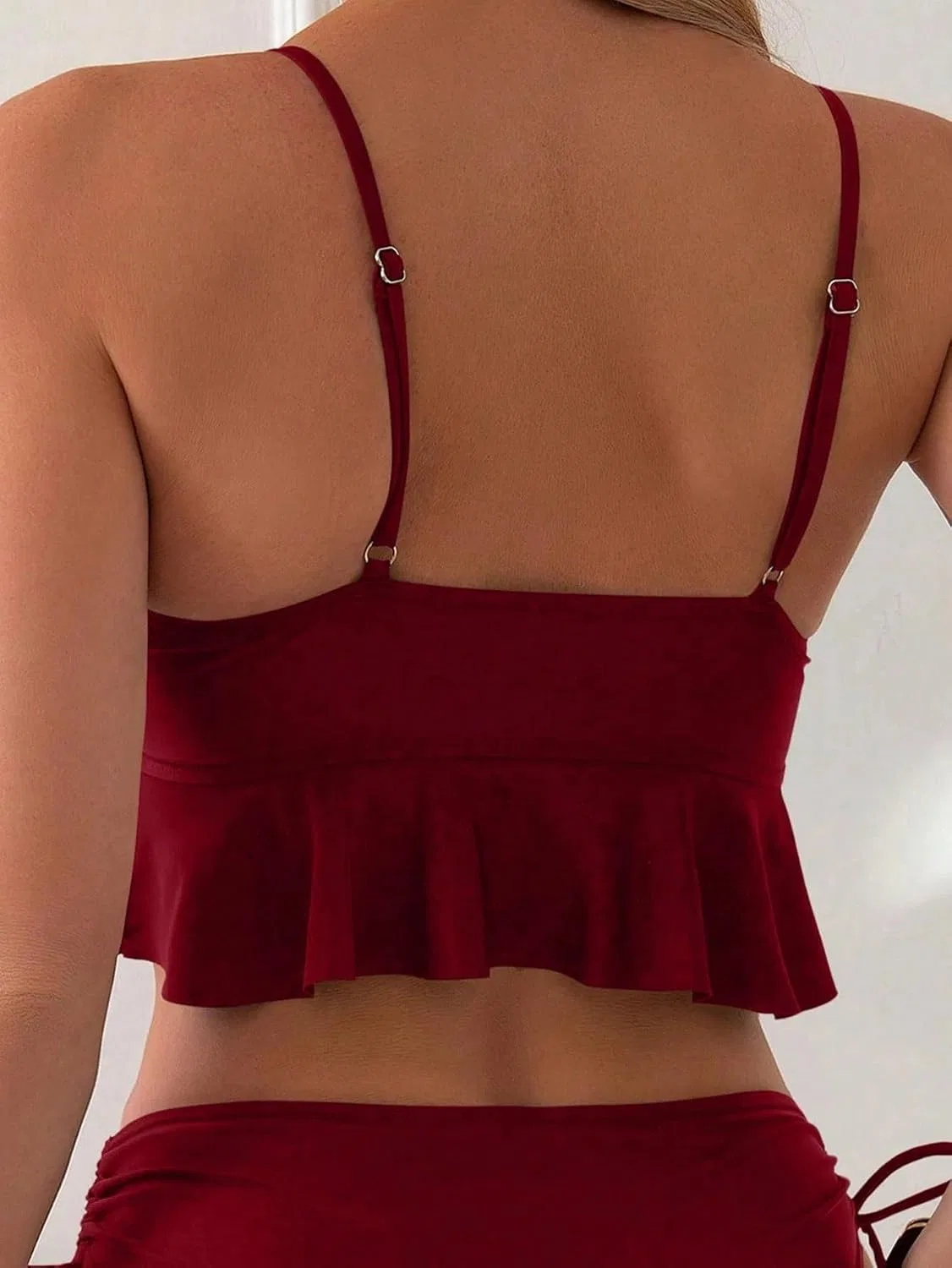 Женский бикини-сет с завязками на высокой талии, Full Cup, Burgundy — фото 4