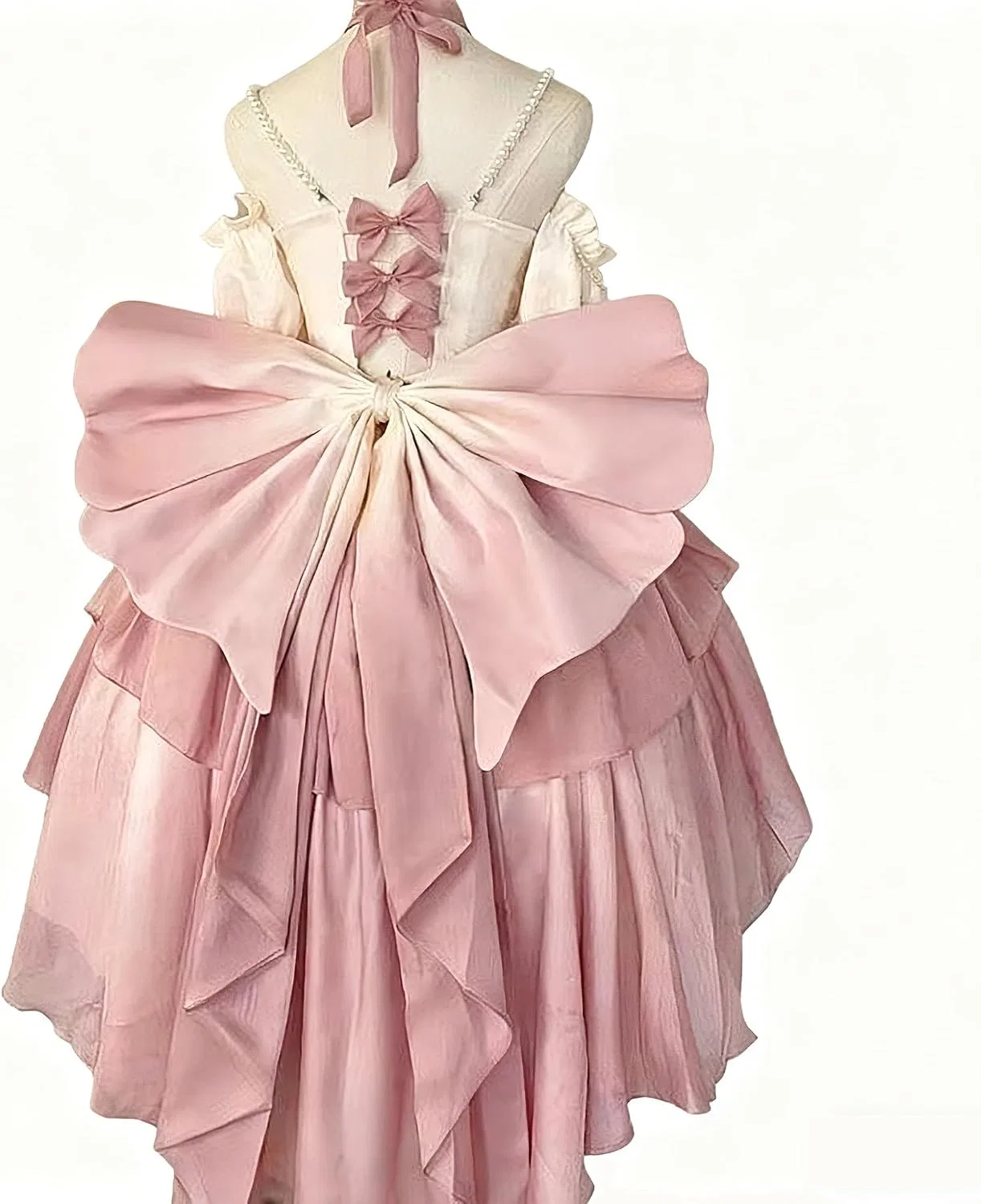 Женское лолита платье с бантом и длинным шлейфом, Pink — фото 4