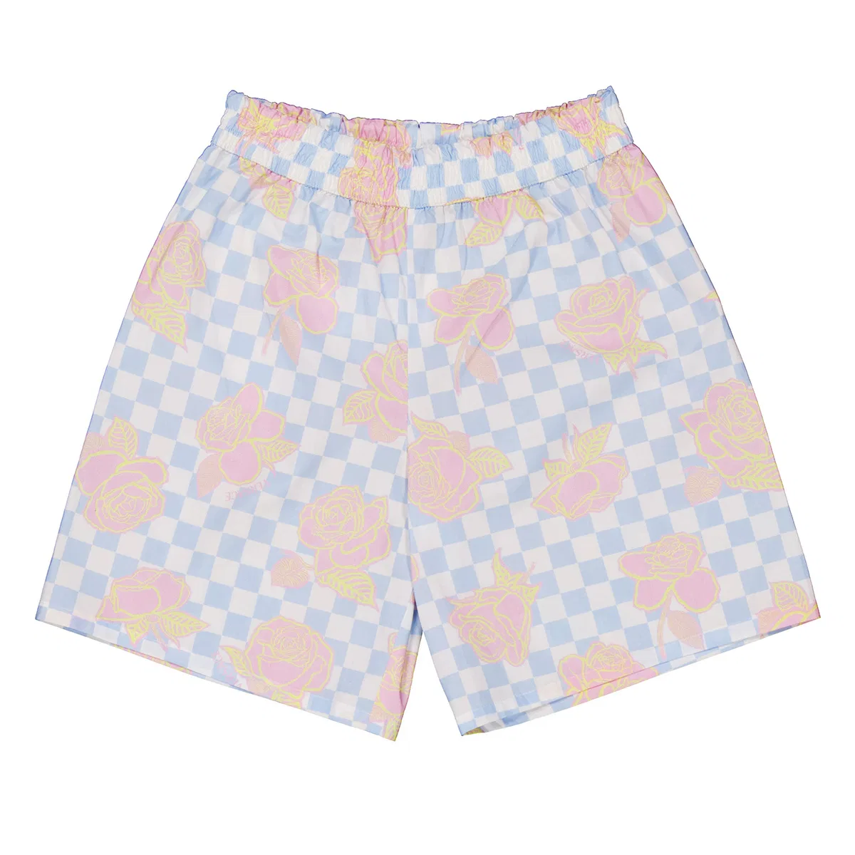 Шорты хлопковые с принтом Girls Checkboard Rose Poplin Shorts Young Versace, Blue