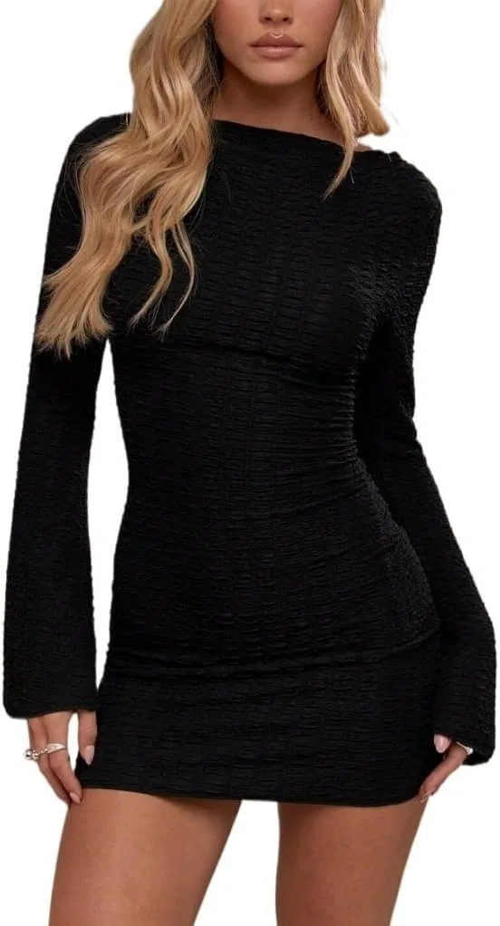 Женское облегающее мини-платье с лодочкой Boat Neck, Black