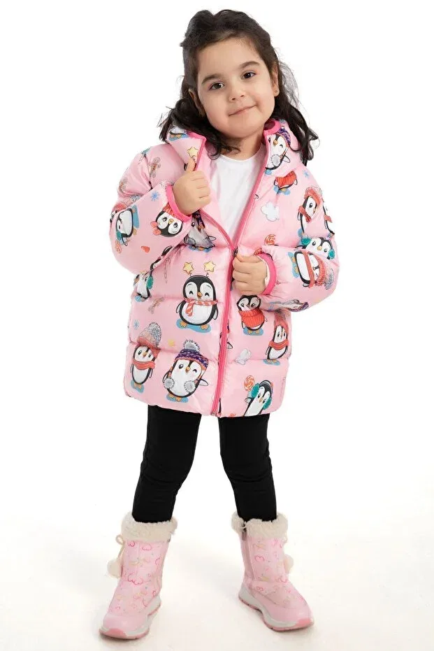Детское зимнее пальто для девочек пуховое с капюшоном Girl'S fleece hooded penguin candy patterned winter puffer coat & coat & parka Royalside, Pink