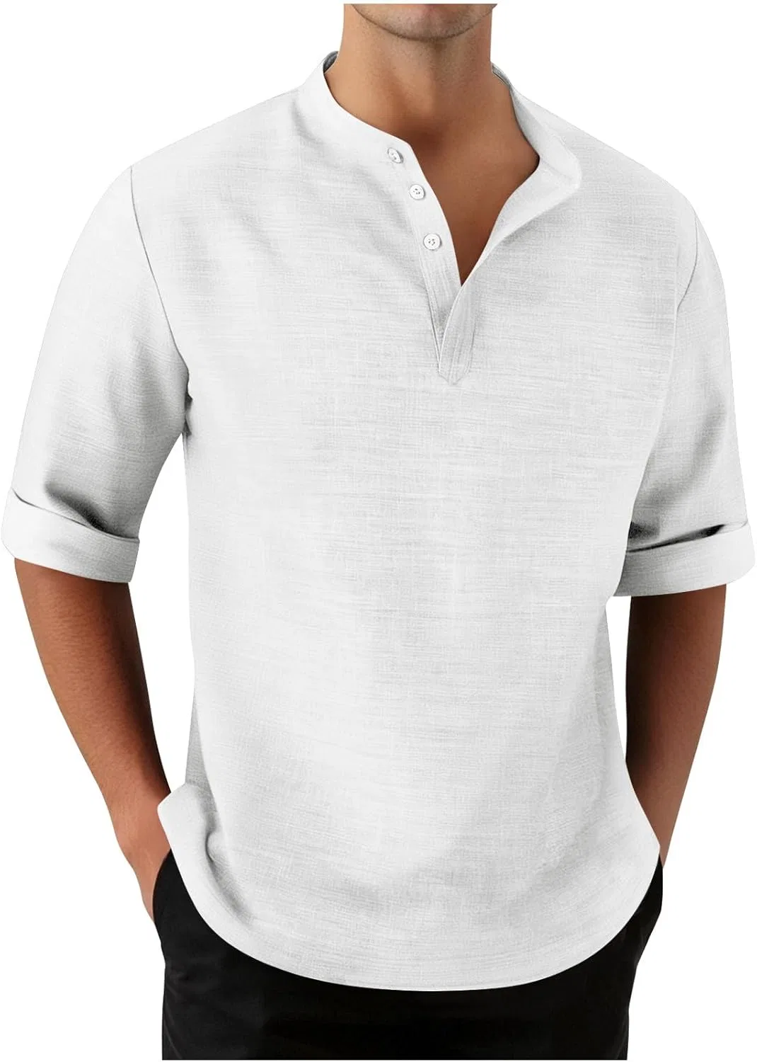 Мужская льняная рубашка с воротником-хенли Regular Fit NoxwB, White