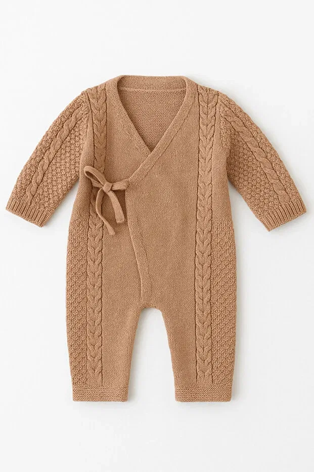 Детский вязаный комбинезон-кимоно с завязками Babily, Brown