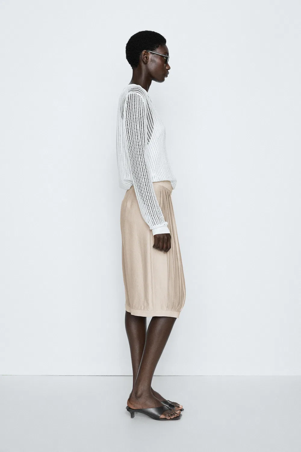 Шорты Massimo Dutti, плиссированные, струящиеся, Stone — фото 2