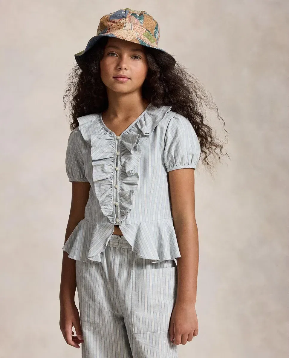 Детская блуза для девочек с воланами Oxford Polo Ralph Lauren, Azul Claro