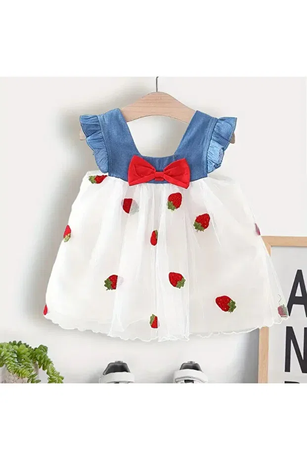 Детское платье для девочек с принтом Strawberry White Red Denim Tutu Tutu Skirt Cute Baby Girl Dress Eid Darko, White Red — фото 3