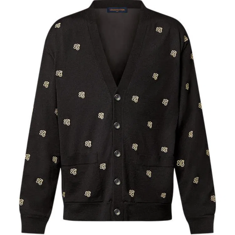 Мужской шерстяной кардиган с вышивкой Black LOUIS VUITTON