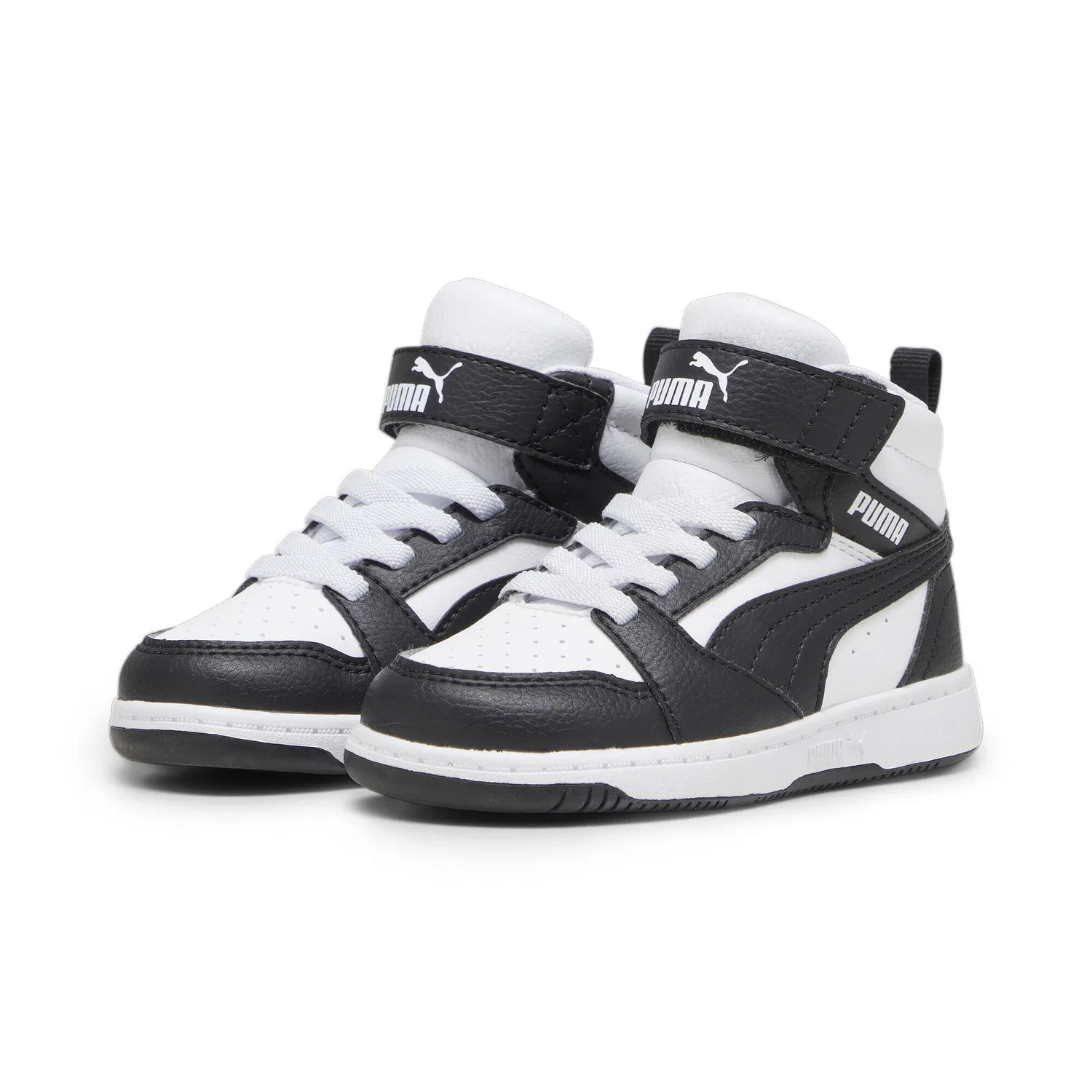 Детские кроссовки с высокой посадкой Rebound V6 Mid Puma, Цвет Weiss Schwarz Grau