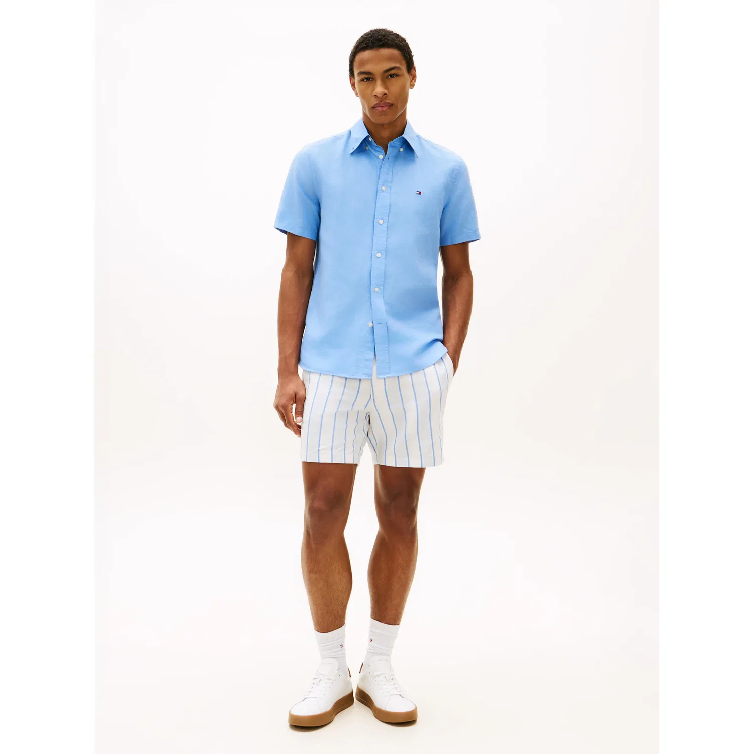 Мужская рубашка с коротким рукавом из льняной смеси Tommy Hilfiger, Cloudy Blue — фото 3