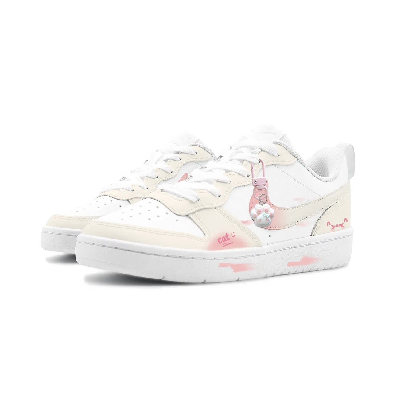 Детские кеды для скейтбординга с принтом Cream Peach Cat Nike, Yellow Pink — фото 4