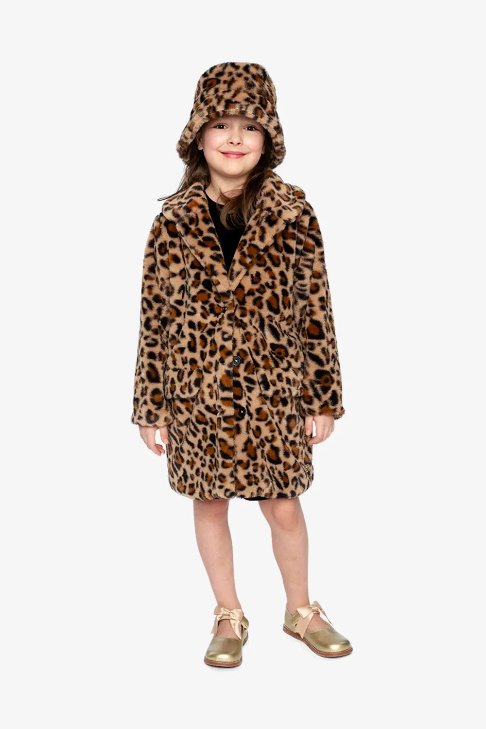 Детское длинное пальто из искусственного меха с принтом Deux par Deux, Brown Leopard Print — фото 3