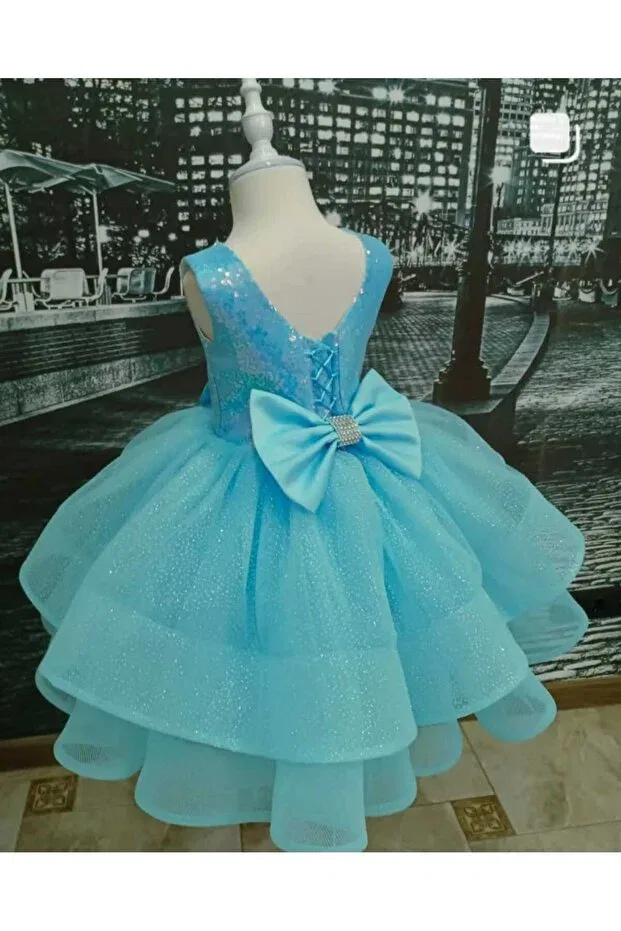 Детское вечернее платье для девочек с пайетками Embossed children evening dress Prenses Tasarım Atolyesi, Light Blue