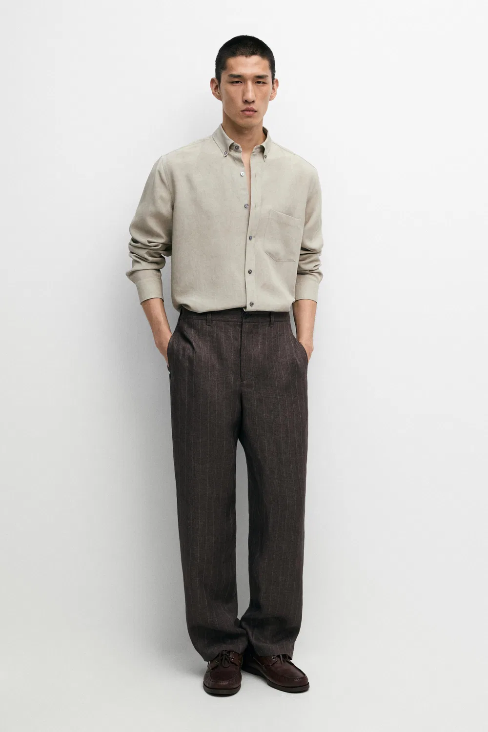 Рубашка Massimo Dutti, свободная, прямого кроя, зеленый