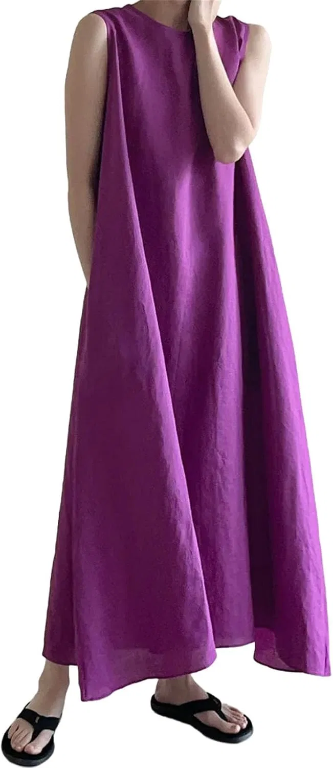Женское платье свободного кроя с поясом, Purple