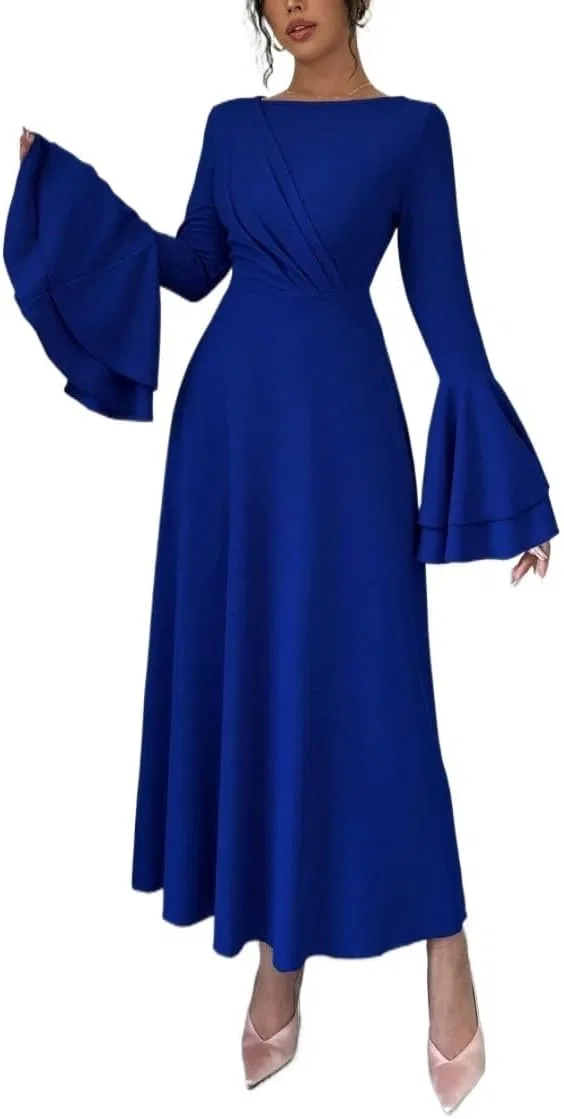 Женское элегантное платье миди A-силуэта с расклешенными рукавами, Royal Blue