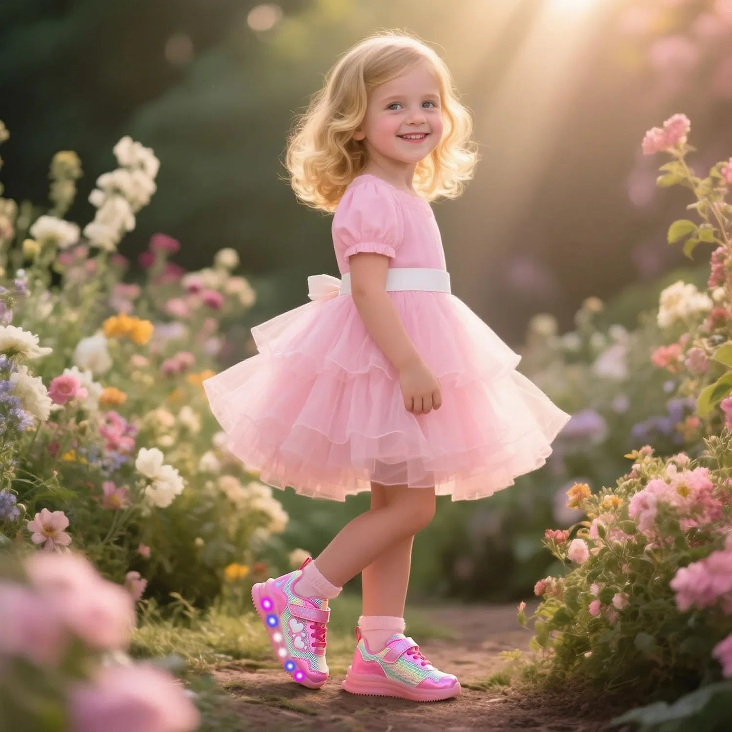 Детские кроссовки для девочек со светящейся подошвой YESKIS, Dark Pink Light Up Shoes — фото 2