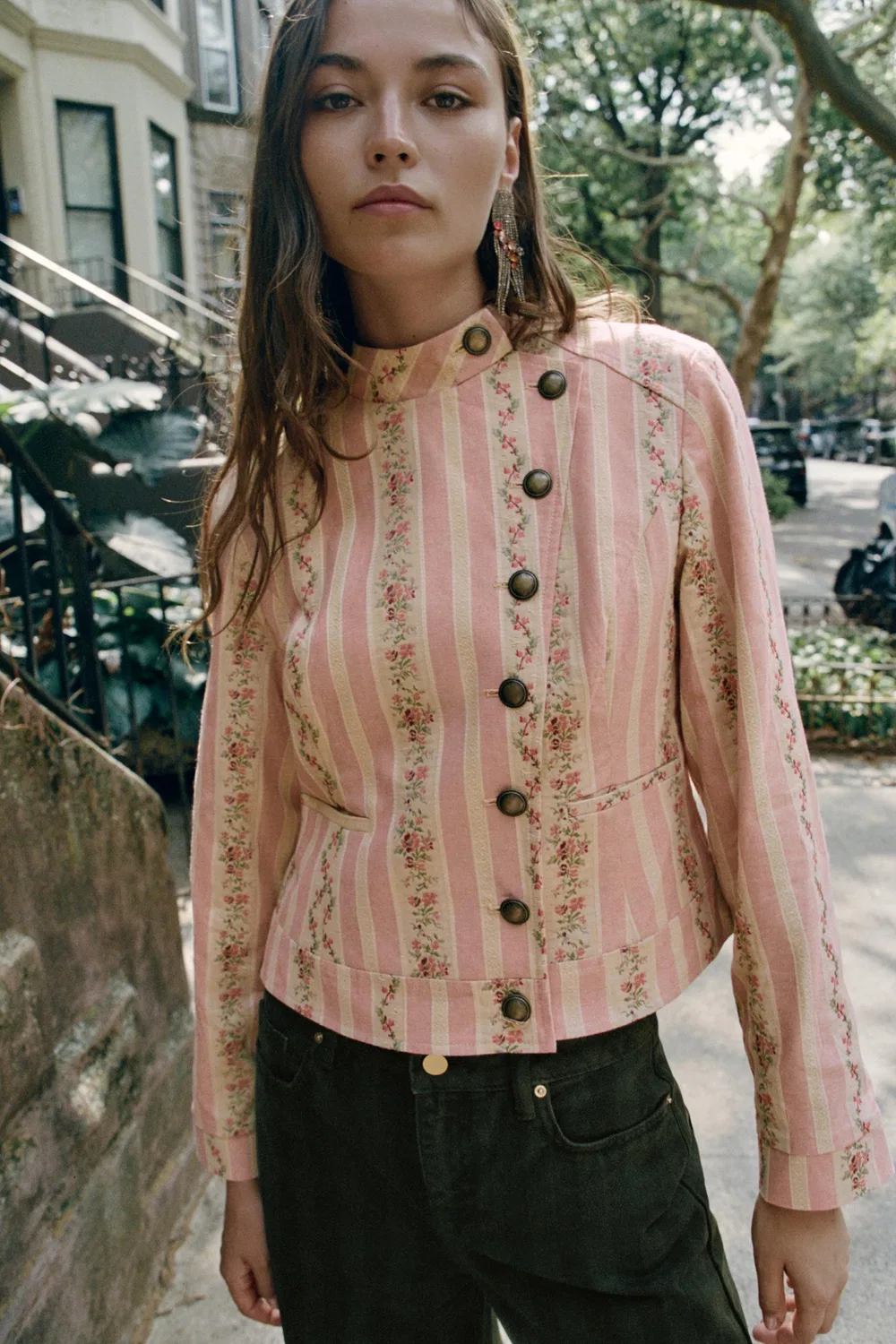 Жаккардовая куртка с цветочным полосатым узором ZARA, Pink — фото 3