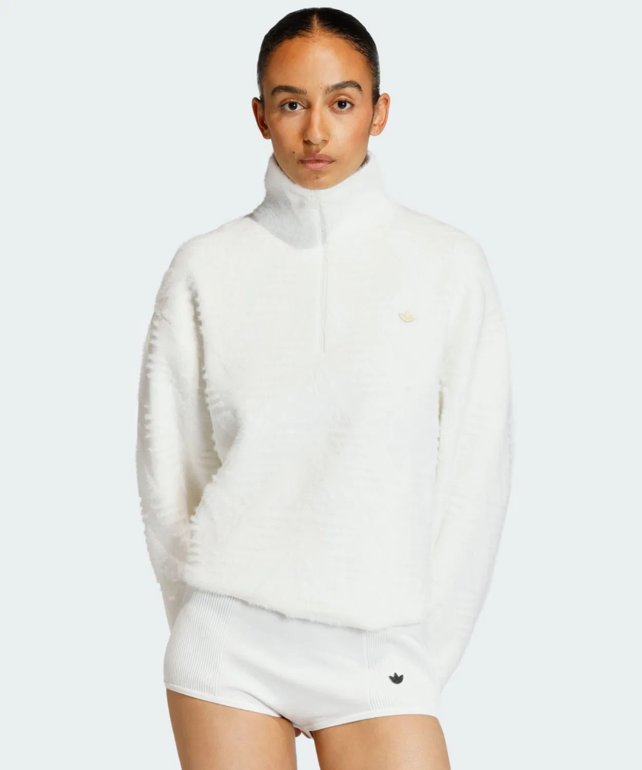 Женский свитшот оверсайз с полузастежкой-молнией Adidas Originals, Белый