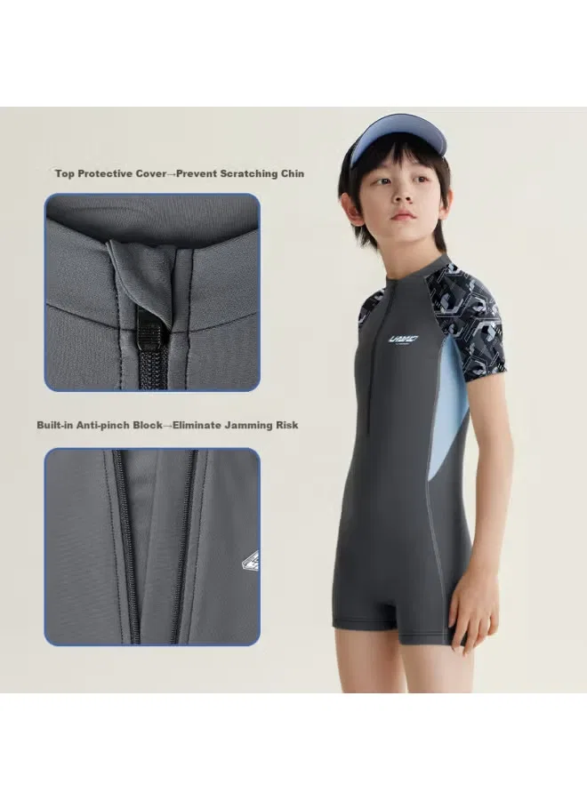 Купальный костюм спортивный с коротким рукавом Li-Ning, серо-синий — фото 4