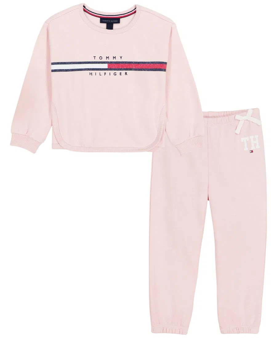 Комплект из свитшота и брюк с блестящим флагом Tommy Hilfiger, Pink