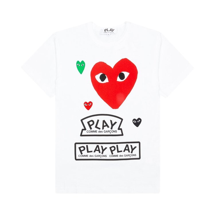 Футболка Comme des Garçons PLAY Red Multi Logo Short-Sleeve T-Shirt 'White', белый — фото 2