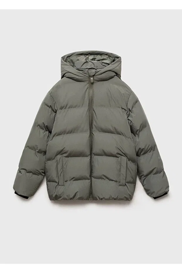 Детское пальто для девочек стеганое с капюшоном Mango Kids, Pastel Green — фото 3
