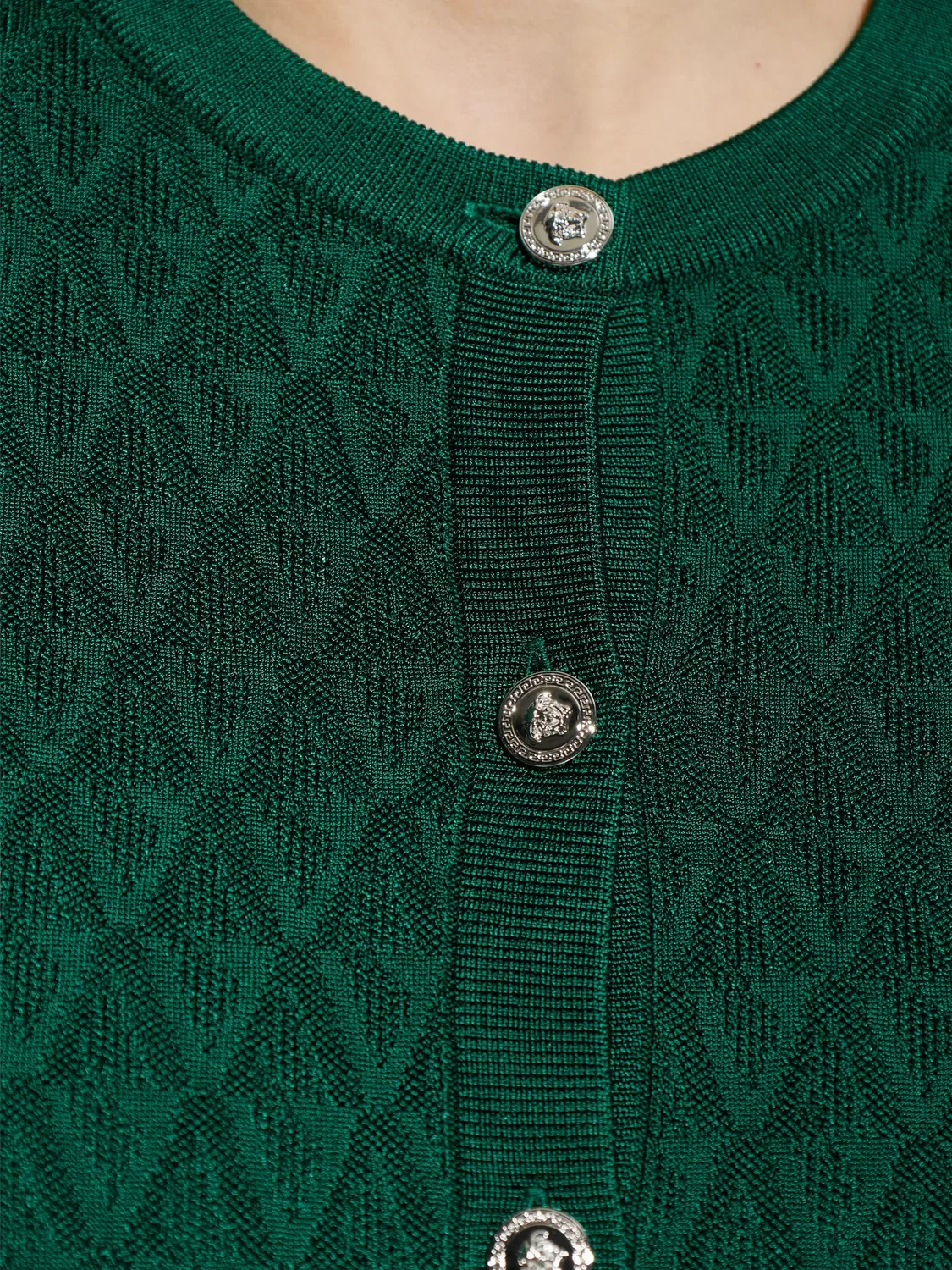 Кардиган с пуговицами и круглым вырезом Versace, зеленый — фото 2