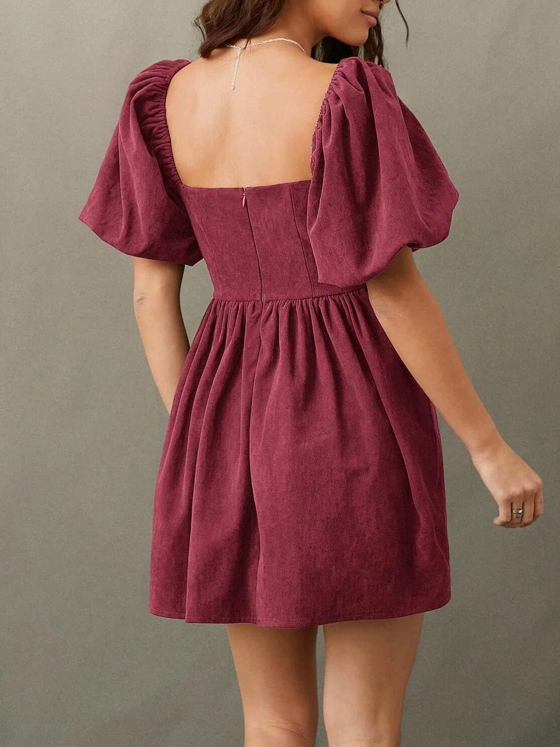 Женское мини-платье A-силуэта с квадратным вырезом Corduroy, Red — фото 3