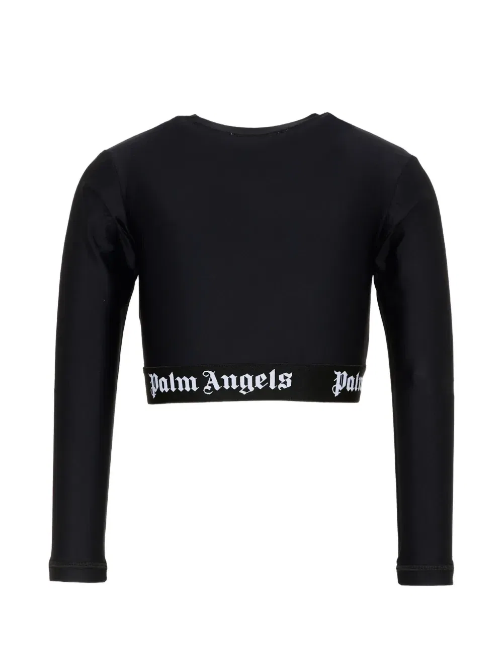 Укороченная футболка с логотипом на ленте Palm Angels Kids, черный — фото 2