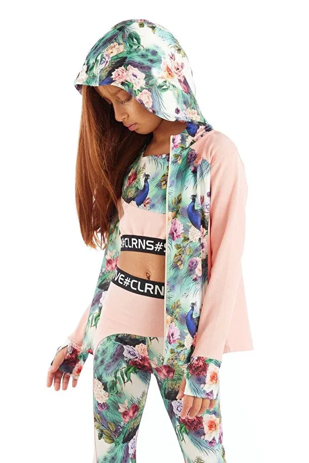 Детское худи для девочек с принтом Shirley Flower Patterned Colorinas, Pink