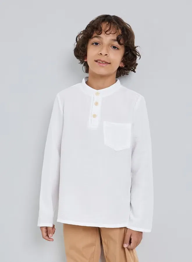 Комплект рубашки и брюк Boys white shirt and pant set Styli, бежевый — фото 2
