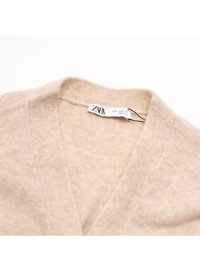 Кардиган длинный с завязкой на поясе Zara, овсяный — фото 4