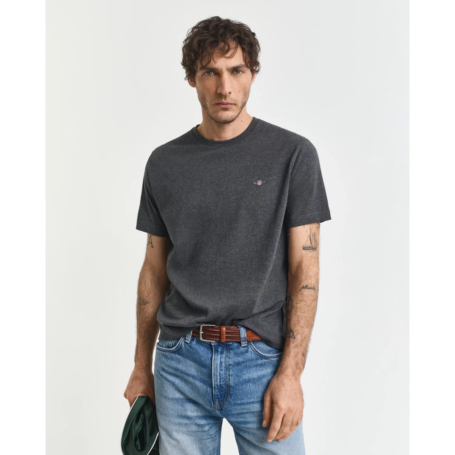 Детская хлопковая джерси футболка с логотипом Gant, Anthracite Melange