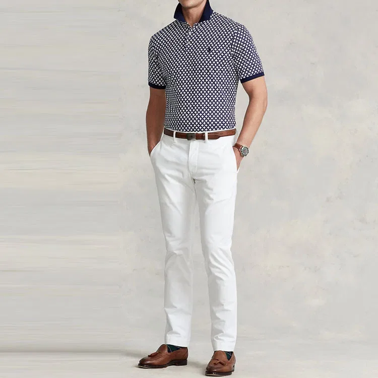 Мужское поло Polo Ralph Lauren Custom Slim Fit, Blue White Multicolor — фото 3