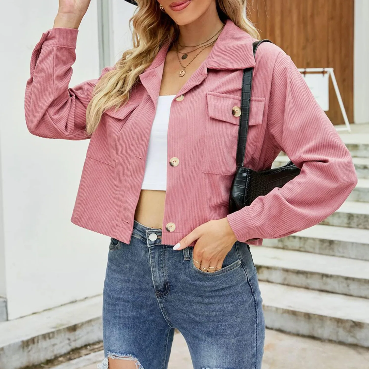 Женская куртка из вельвета в рубчик с длинным рукавом, Rosa — фото 3