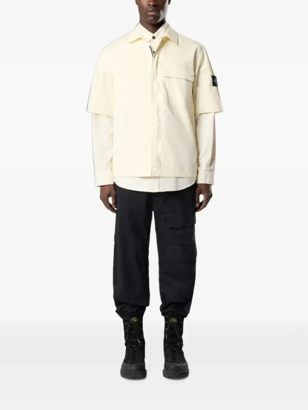 Рубашка на молнии с нашивкой-логотипом Stone Island, бежевый — фото 2