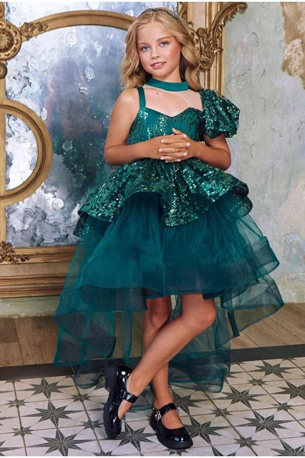 Детское платье для девочек с блестками Gala, Green