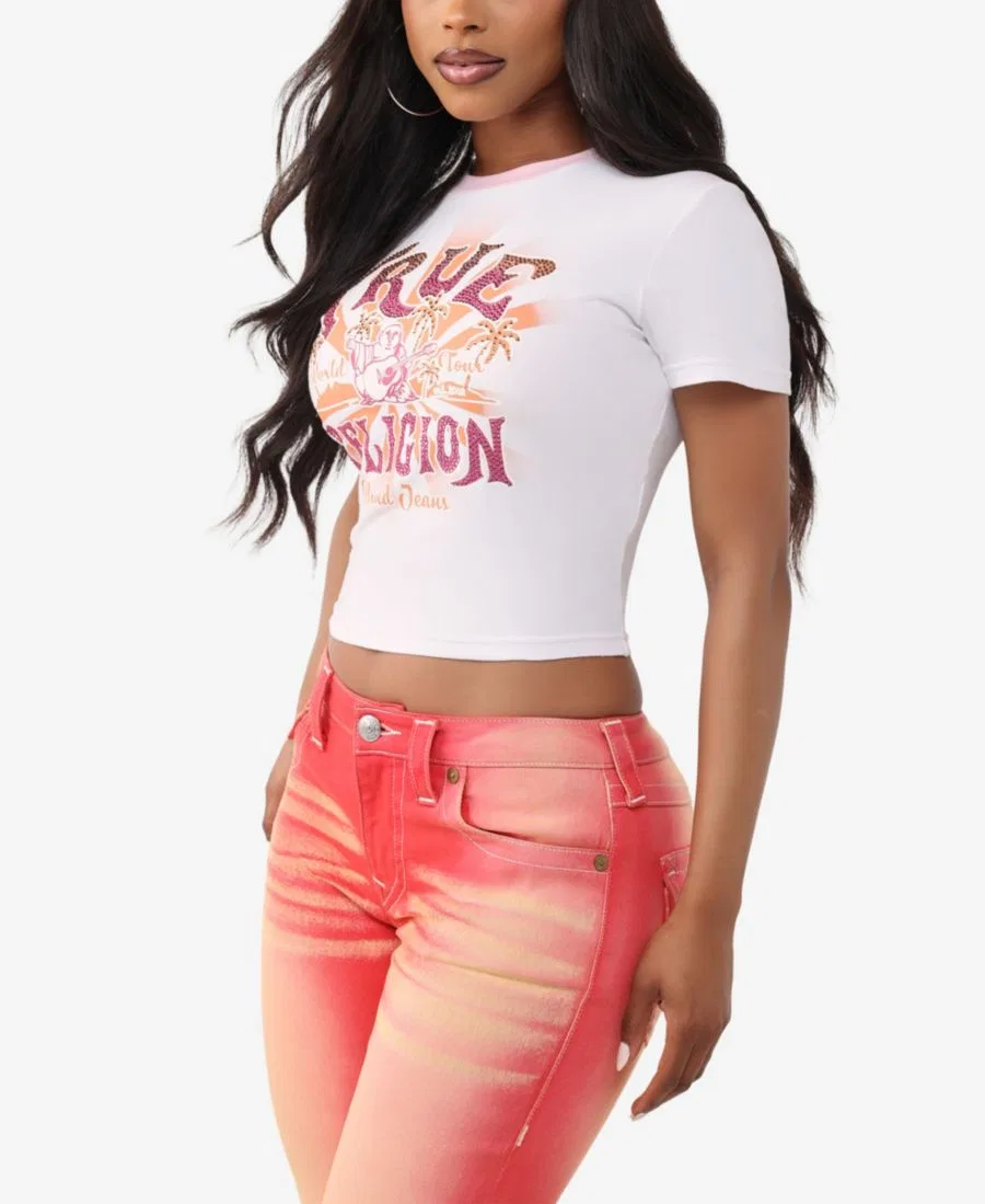 Женская футболка True Religion Crystal Heritage Baby с принтом и кристаллами, Optic White — фото 2