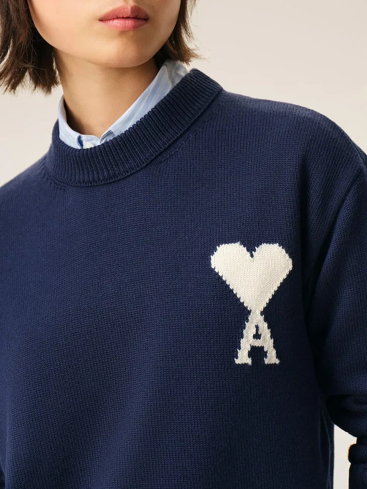 Свитер с круглым вырезом, контрастный логотип Ami De Coeur AMI PARIS, Navy — фото 3