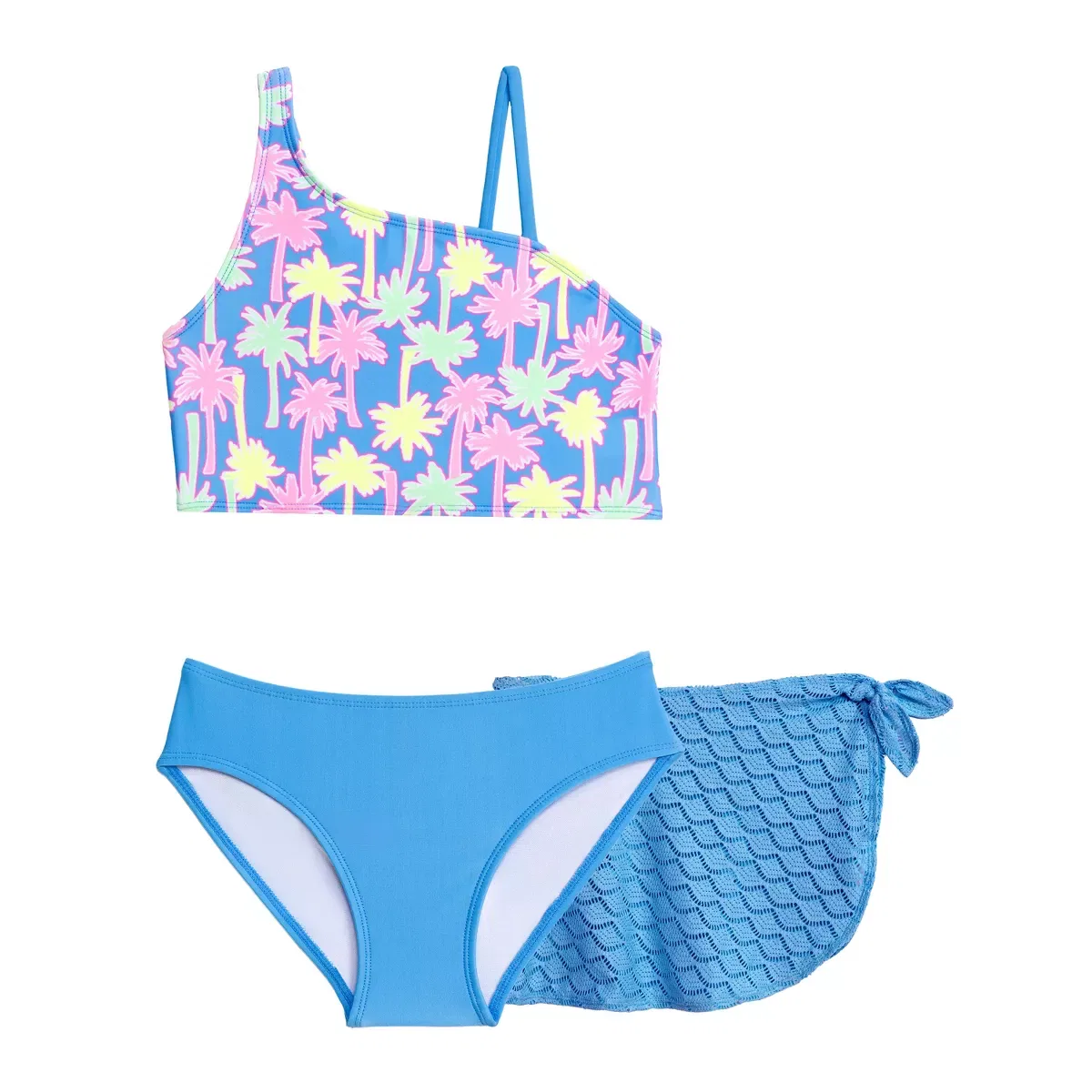 Детский комплект бикини для девочек с принтом 3-предметный Aqua Green, Charming Leopard