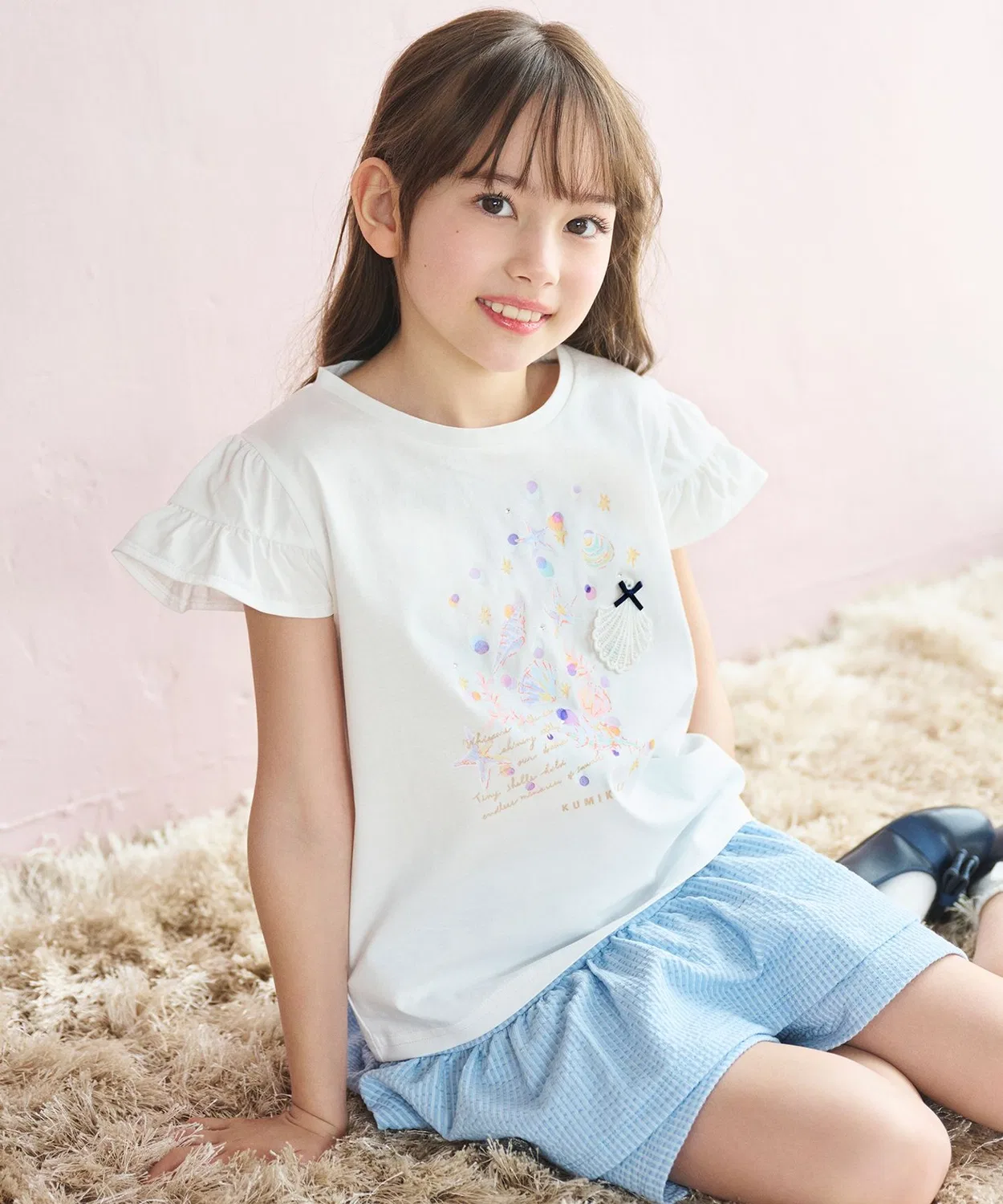 Детская футболка с длинным рукавоми принтом Sea Grow Frill Kumikyoku KIDS, Ivory — фото 2