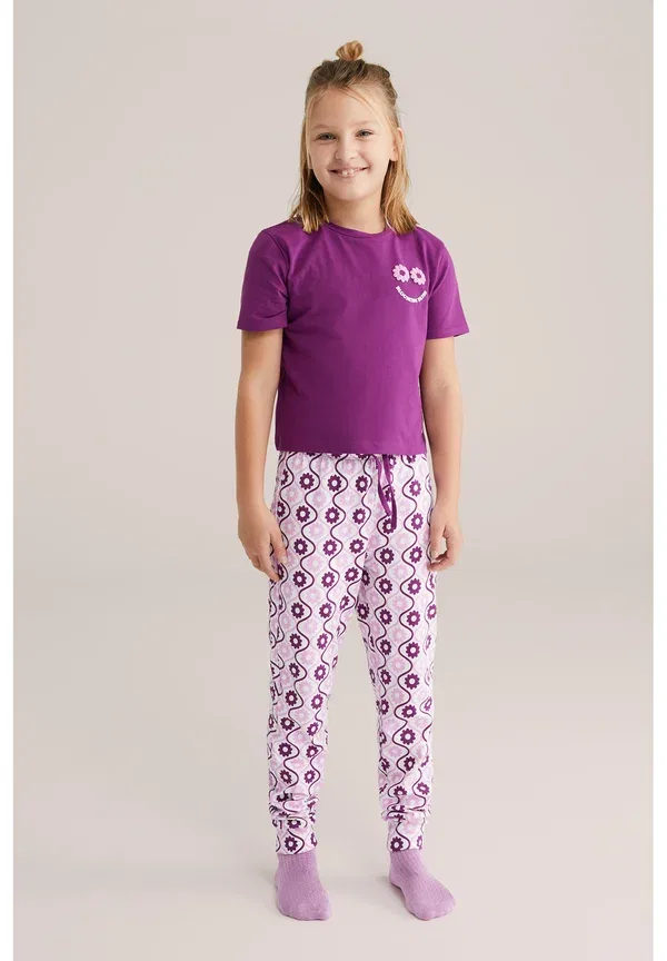 Пижамный комплект с цветочным принтом, We Fashion, purple, фиолетовый