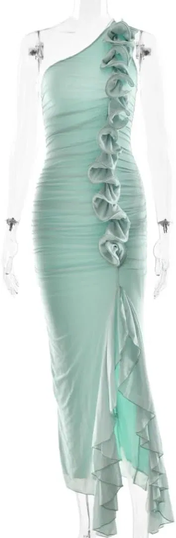 Женское облегающее платье с 3D цветами Bodycon, Green — фото 4