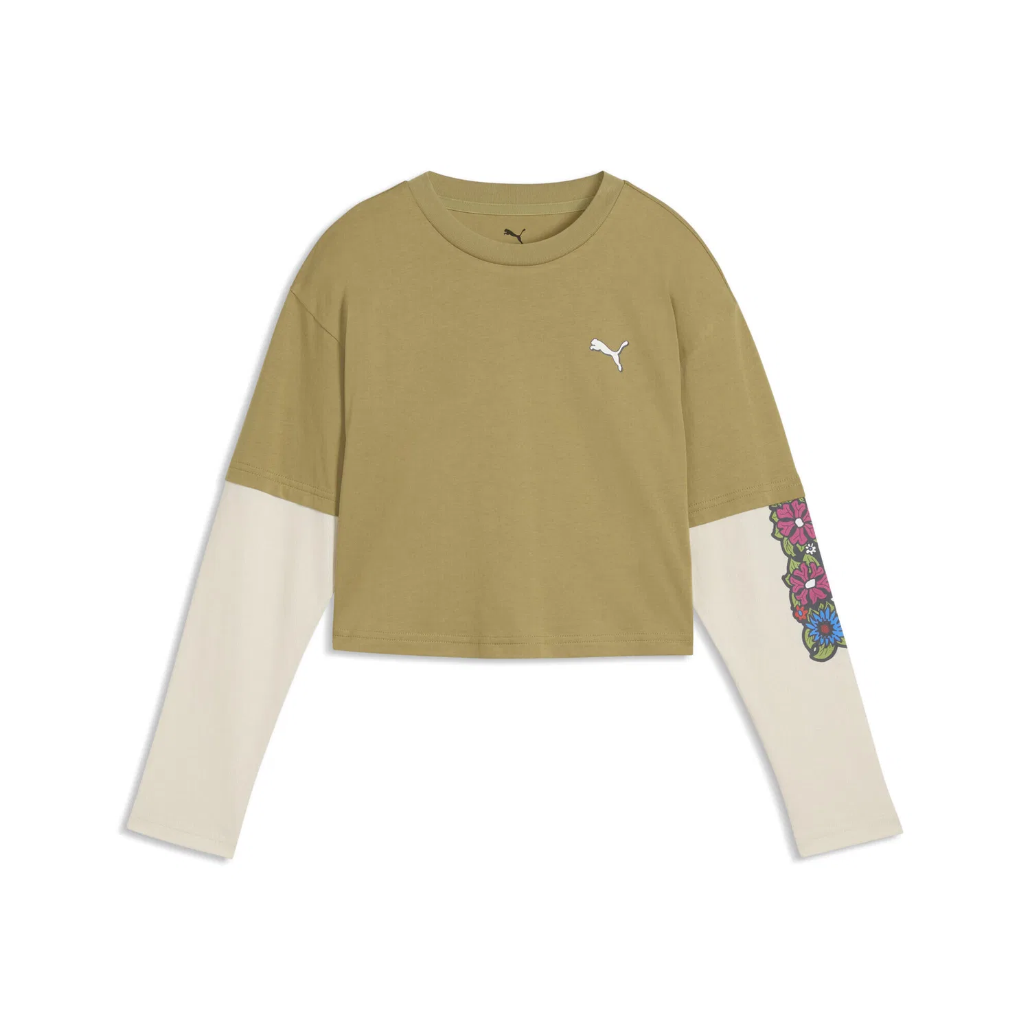 Детское лонгслив с многослойным принтом и флоральными деталями MID 90s Puma, Braun